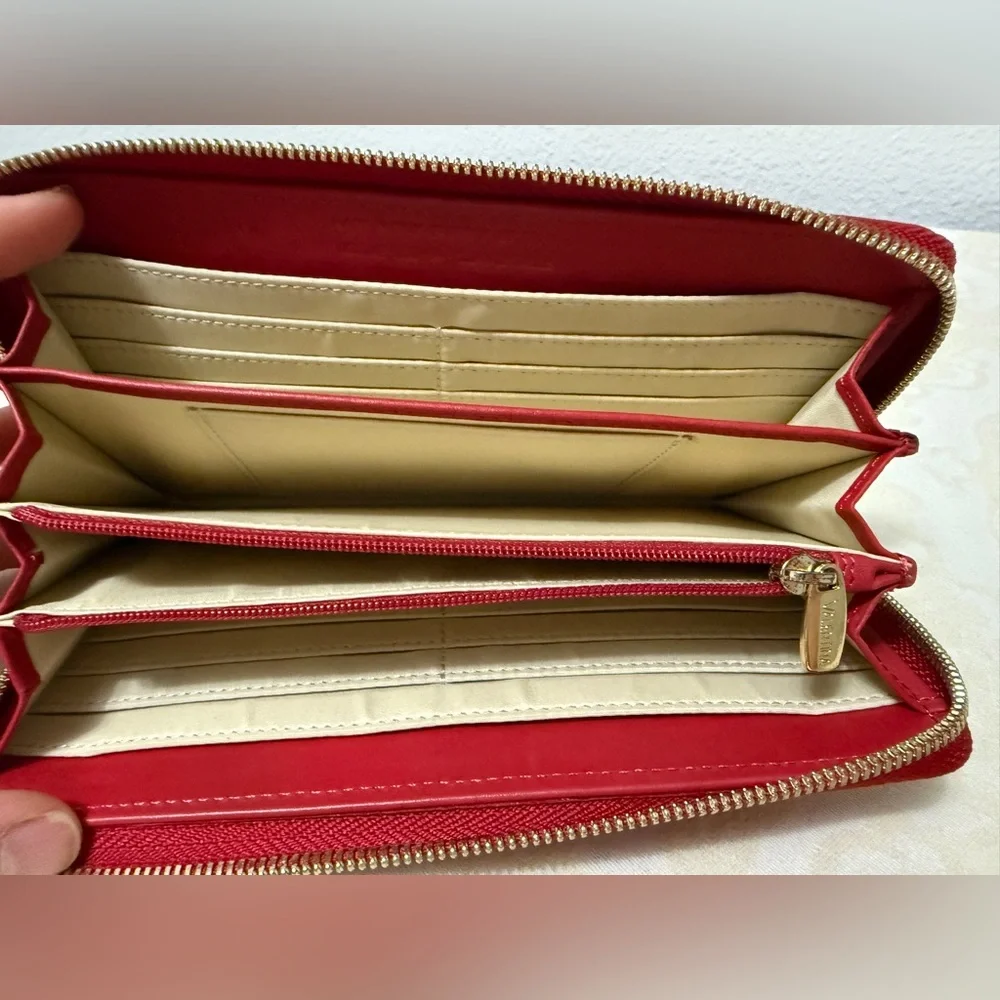 Valentina Red Italian Leather Zip Around Accordion Wallet Made in Italy